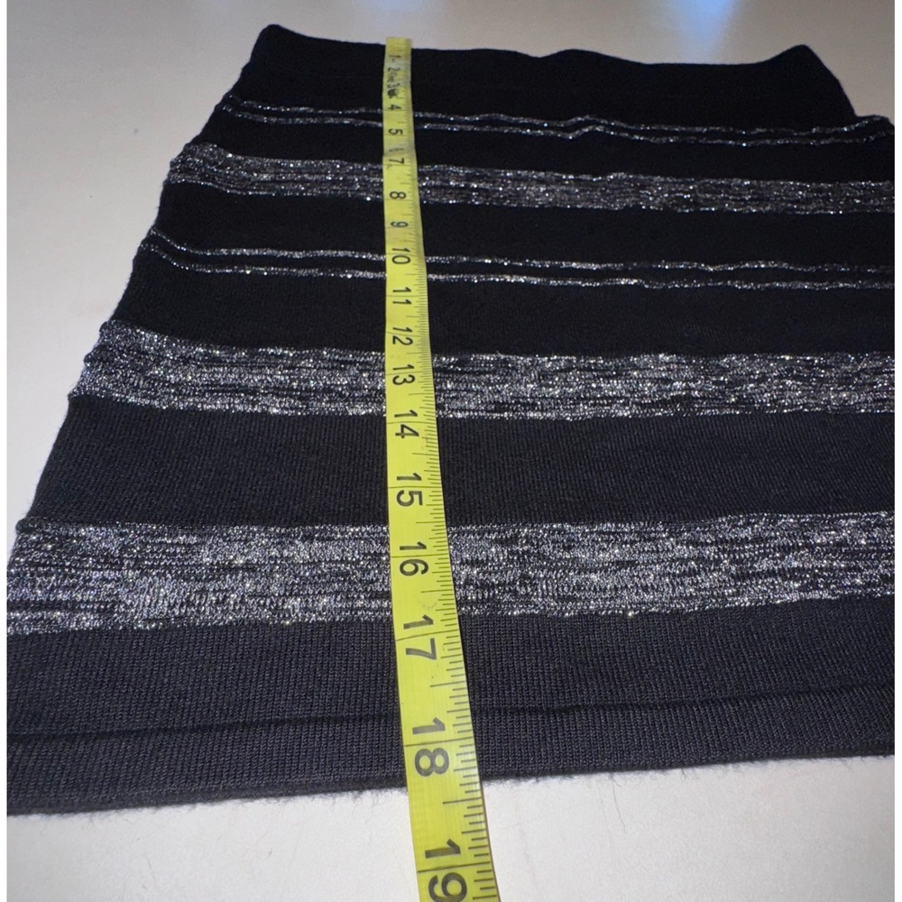 NWT Rock & Republic Women Black Metallic Silver Stripe Knit Holiday Skirt Size M - Picture 6 of 7